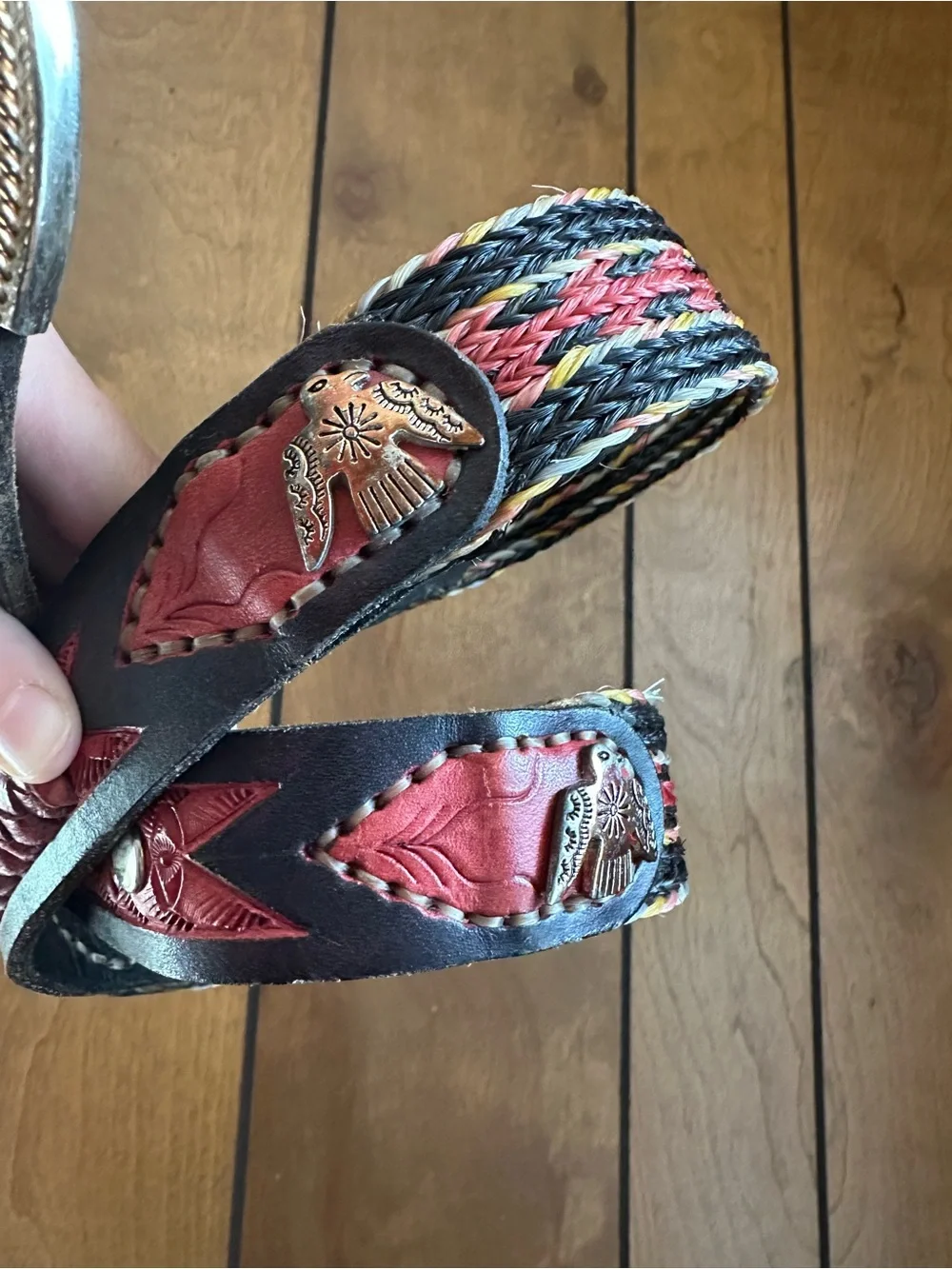 Vintage Woven Horsehair Leather Thunder Bird Accent Belt
